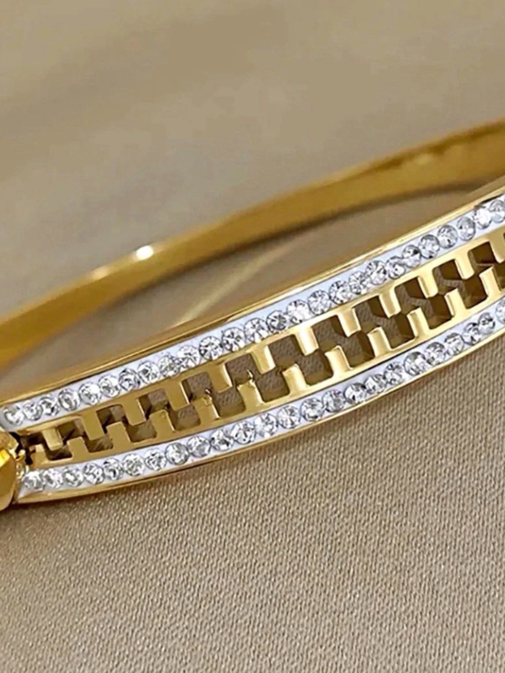 Elegant Gold Crystal Chain-Accent Bangle Bracelet